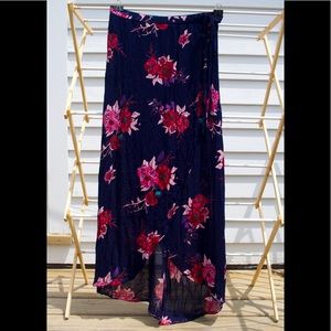 Flowing Faux-wrap Floral Maxi Skirt